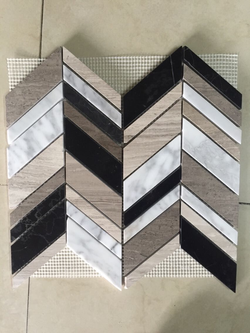 Marble mosaic fishbone pattern with 4 kinds marble mixed - Chinese ...