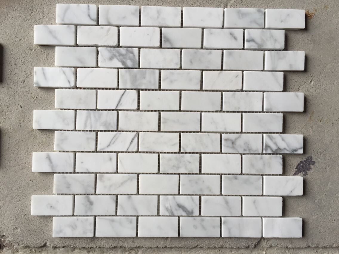 Carrara White marble Rectangle cubes Mosaic Tile For Interior floor and ...