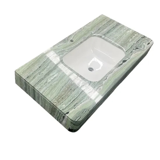 Green Marble Integrated Sinks Bathroom Vanity Tops