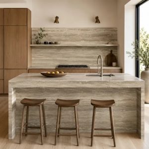 Filled Italian Silver Travertine for Kitchen Island Countertops