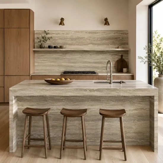 Filled Italian Silver Travertine for Kitchen Island Countertops