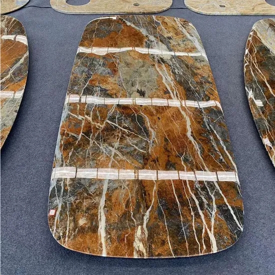 Luxury Danish Oval Shaped Natural Stone Blue Jeans Marble Dining Tabletop