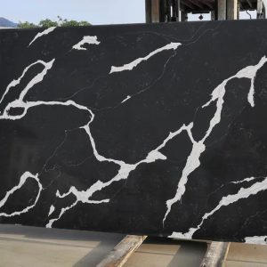 Calacatta Nero Black Quartz Slabs with White Veining