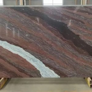 Burgundy Red Quartz Slabs with White Stream Veins