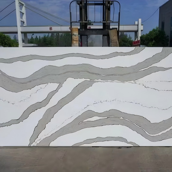 Artificial Calacatta River Quartz Customized Size Black White for Countertop