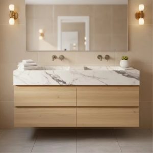 White Marble Bathroom Vanity Top Solid Stone Countertop for Hotel Project